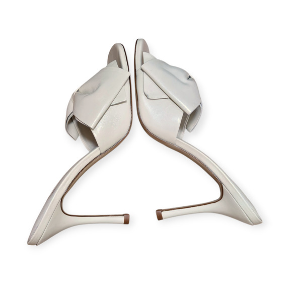 Larroude (Larroudé) Bow Mule Heels Off-White Cream Leather Size 10 - Picture 6 of 10